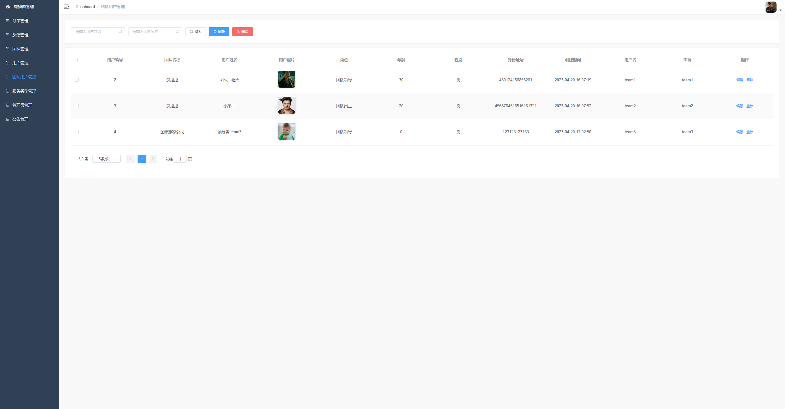 管理端团队用户管理