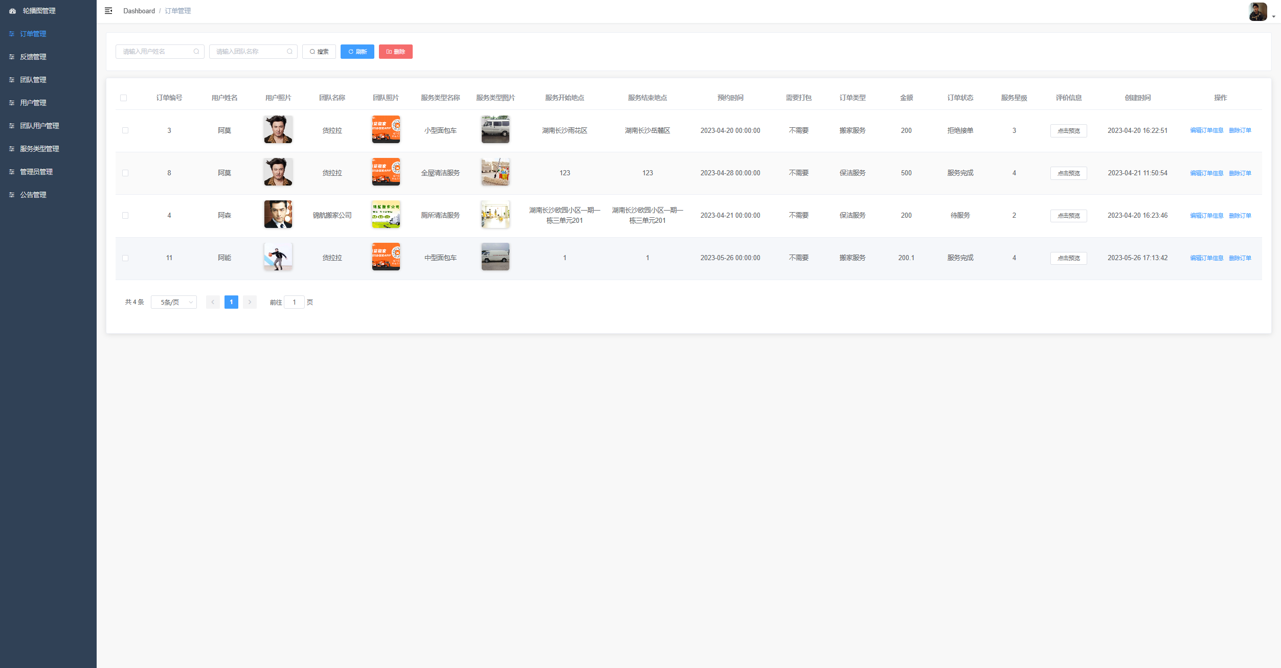 管理端订单管理