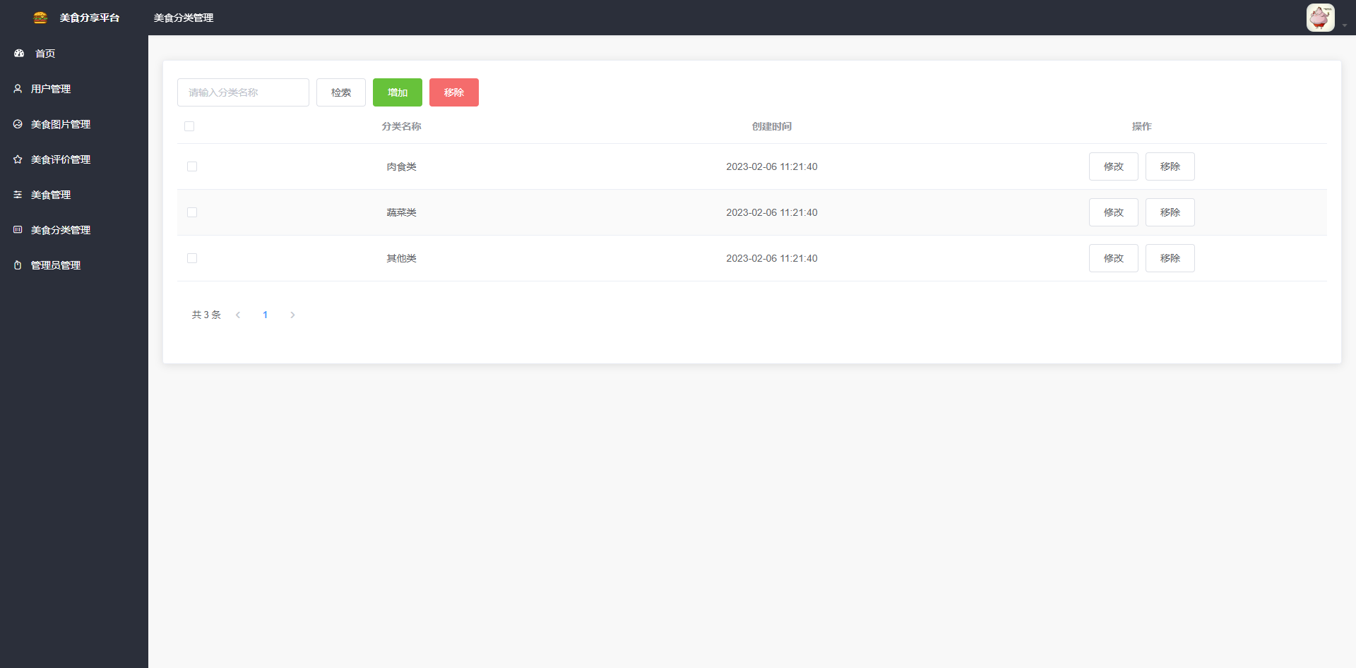 美食分类管理